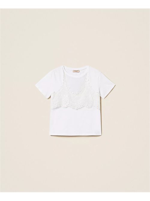 T-shirt trompel'oeil con pizzo TWINSET | TT2490/00001